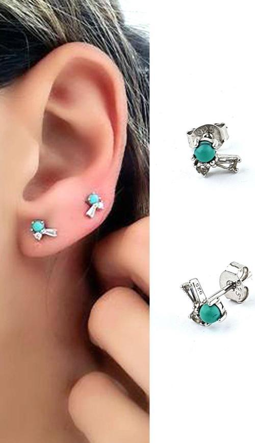 İtalyan Tasarımı 925ayar Gümüş Turkuaz Taşlı Tasarımı Küpe