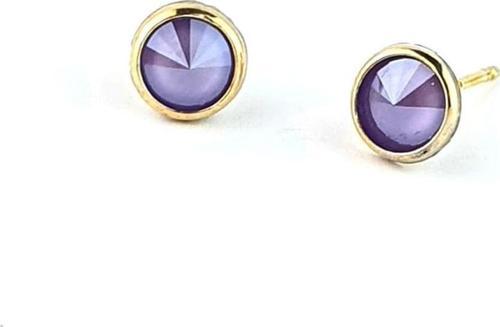 Lila Swarovski Taşlı 925ayar Gümüş Üzerine Altın Kaplama Top Küpe 