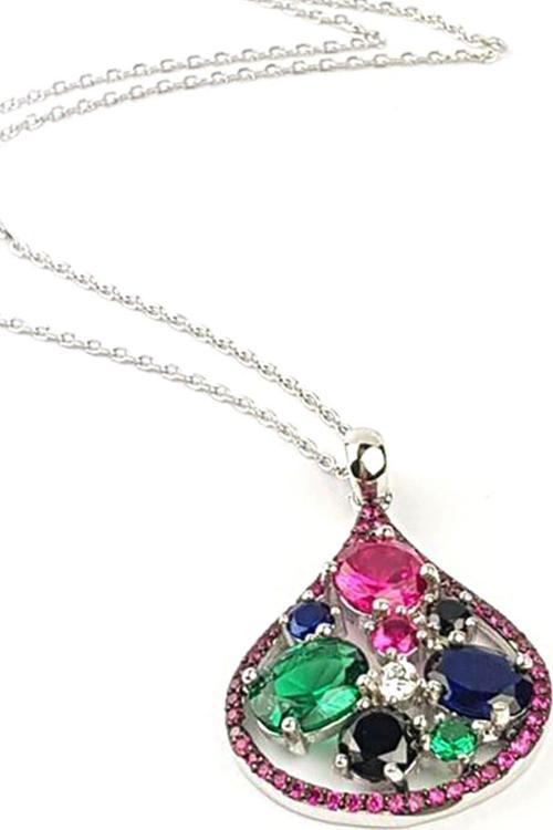 Lüks Zirkon Taşlı Gümüş Kolye