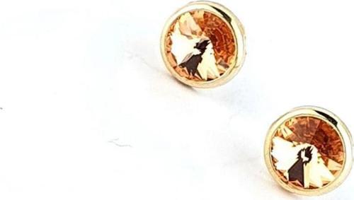 Şampanya Rengi Swarovski Taşlı 925ayar Gümüş Üzerine Altın Kaplama Top Küpe