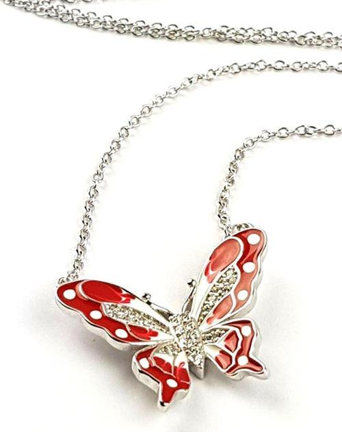 Mine işçiliğinde zirkon taşlı gümüş kelebek kolye 