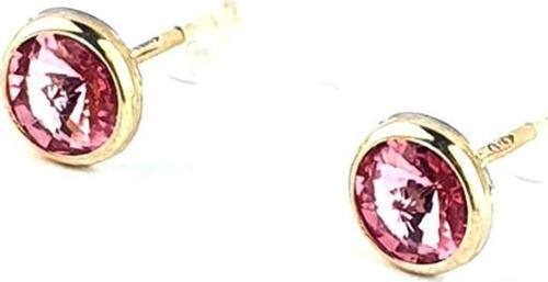 Pembe Swarovski Taşlı 925ayar Gümüş Üzerine Altın Kaplama Top Küpe 