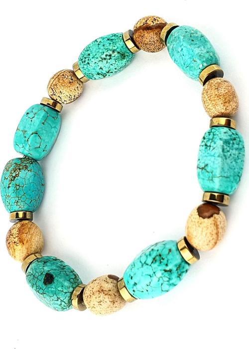 Turkuaz Hematit Ağaç Jasper Doğal Taş Bileklik 