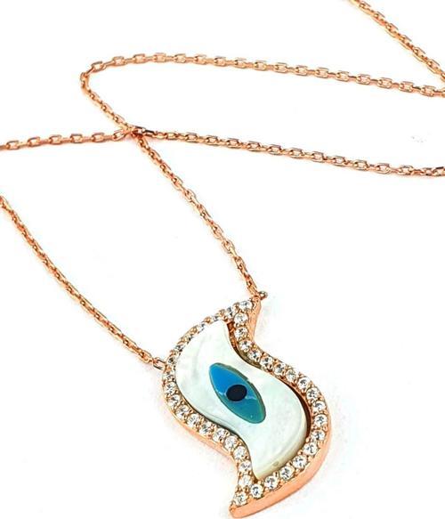 Sedef Taşlı 925ayar Gümüş Rose Nazar Boncuklu Kolye