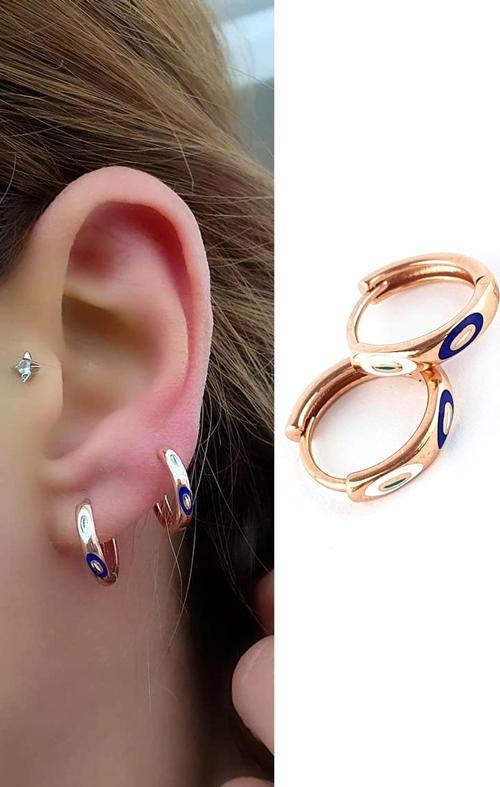 Mineli Nazar Boncuklu 925ayar Gümüş Üzerine Rose Altın Kaplama Bonita Trend Halka Küpe 