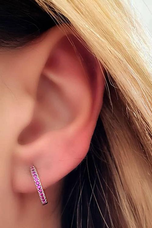 Pembe zirkon tasli gümüs halka küpe 1cm