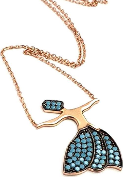 Turkuaz taşlı Semazen gümüş rose kolye