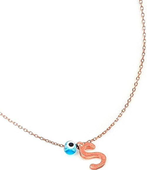 Nazar boncuklu S harfi  gümüş rose kolye