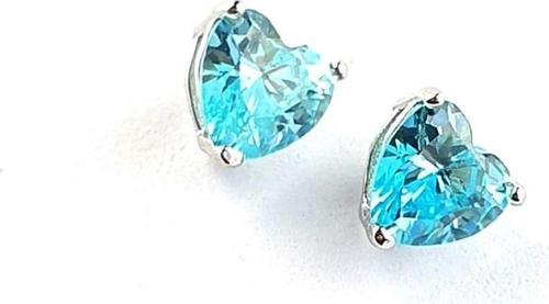 Sky Diamond Blue Aquamarin Taşlı Minimal Kalp Küpe 