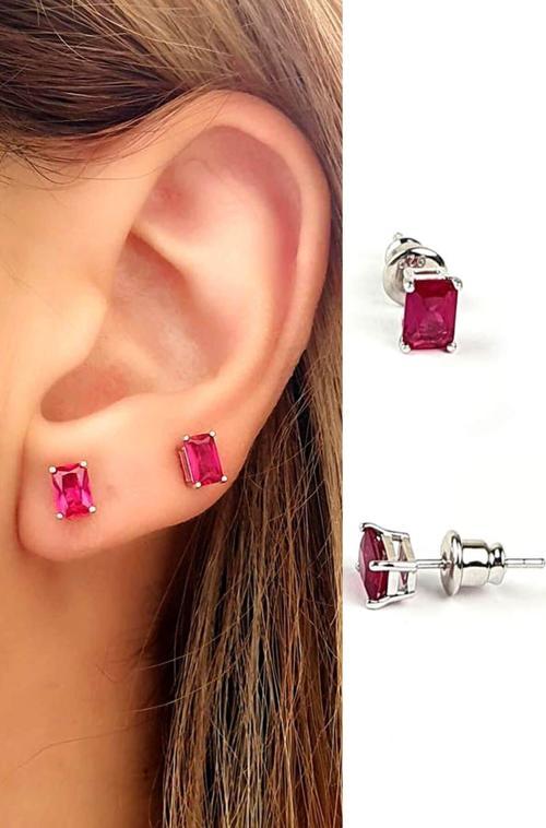 sky diamond Red creative rubies 925ayar gümüş minimal küpe 