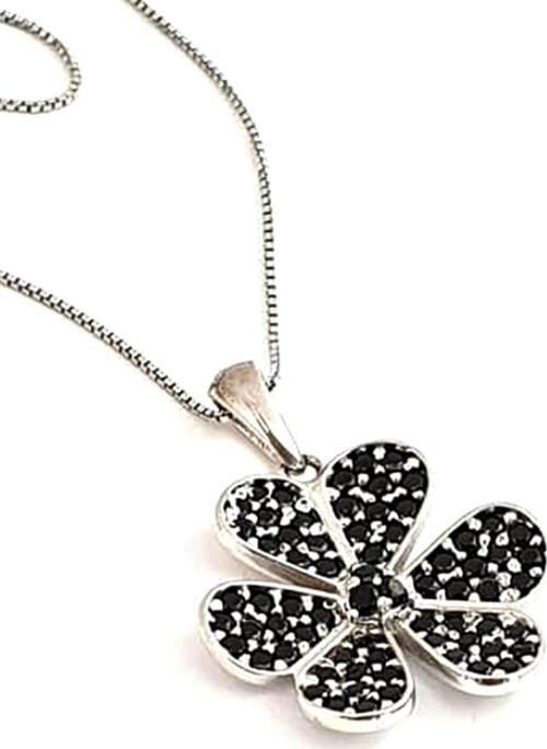 Oniks taşlı 925 ayar gümüş çiçek kolye