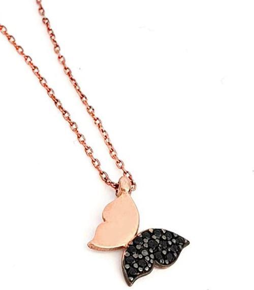 Oniks taşlı 925 ayar gümüş minimal kelebek kolye