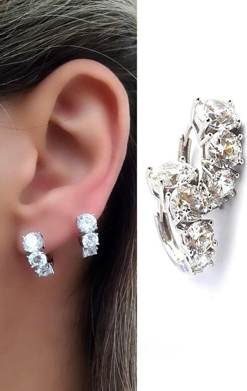 Sky Diamond Taşlı 925ayar Gümüş Üzerine Beyaz Altın Kaplama Süzme Sıra Taş Halka Küpe