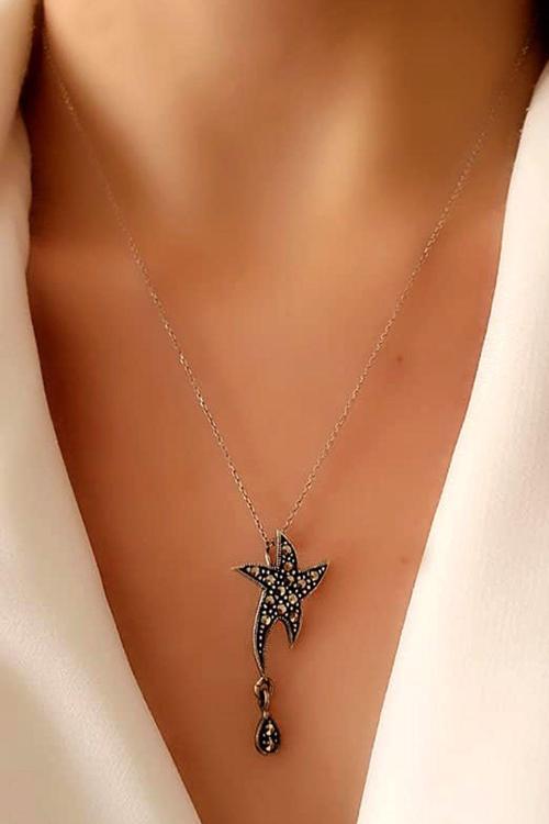 Yıldız figürlü markazit taşlı gümüş kolye