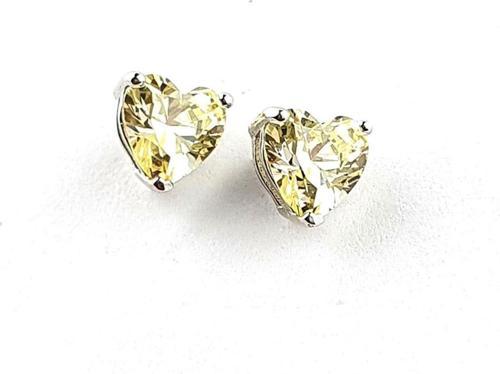 Sky Diamond Yellow Sitrin Taşlı Minimal Kalp Küpe