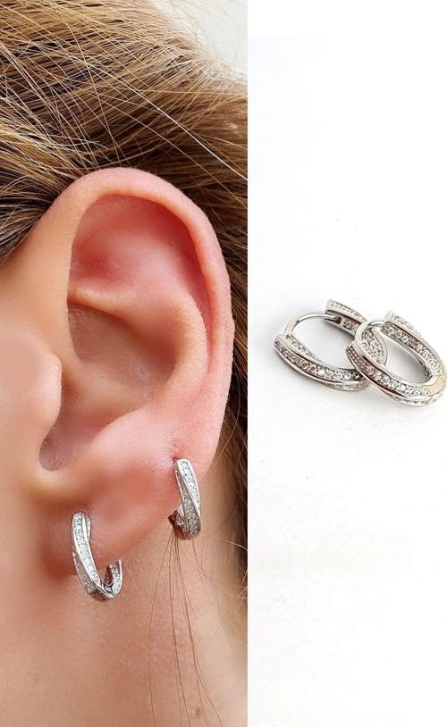 Pırlanta Parlaklığında Zirkon Taşlı 925ayar Gümüş İtalyan Halka Küpe