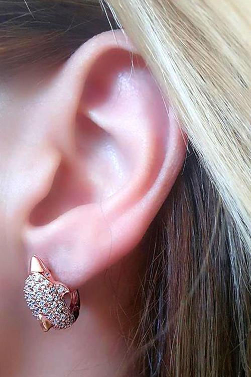 Yunus figürlü gumus rose altın kaplama halka küpe 