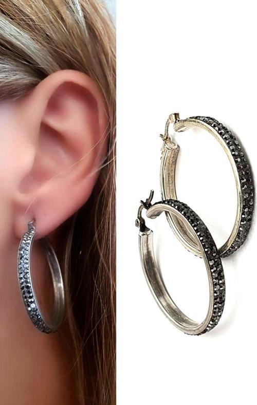 Swarovski taşlı 925 ayar gümüş halka küpe