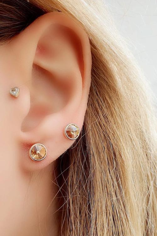 Swarovski Taşlı 925ayar Gümüş Rose Tek Taş Küpe