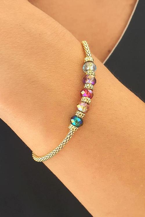 Swarovski taşlı 925ayar Gümüş Üzerine Altın Kaplama Trend Bileklik