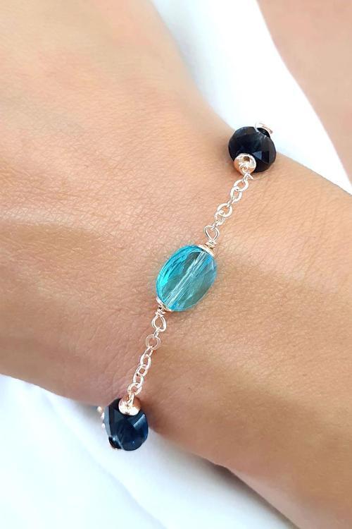 Swarovski Taşlı 925ayar Gümüş Üzerine Rose Altın Kaplama Bileklik 