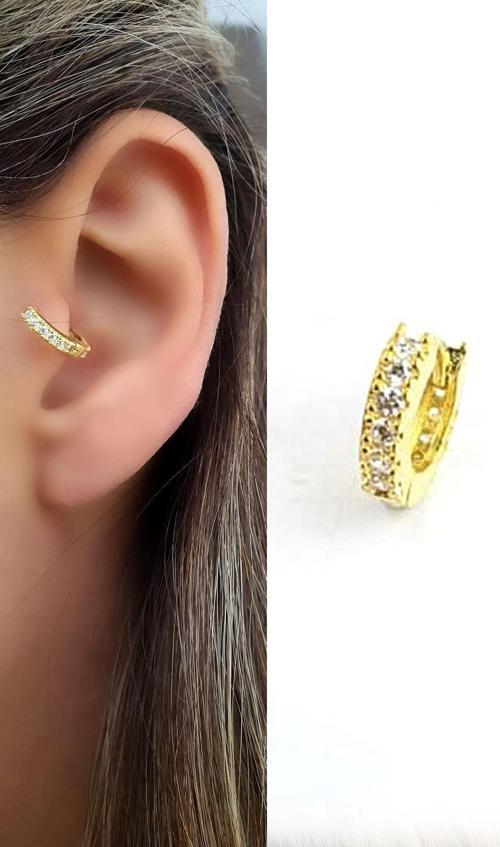 Zirkon Taş Detaylı 925ayar Gümüş Üzerine Altın Kaplama Helis Tragus Kıkırdak Halka Piercing