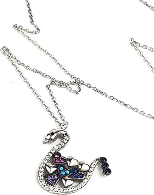 Renkli taşlı 925 ayar gümüş kuğu kolye