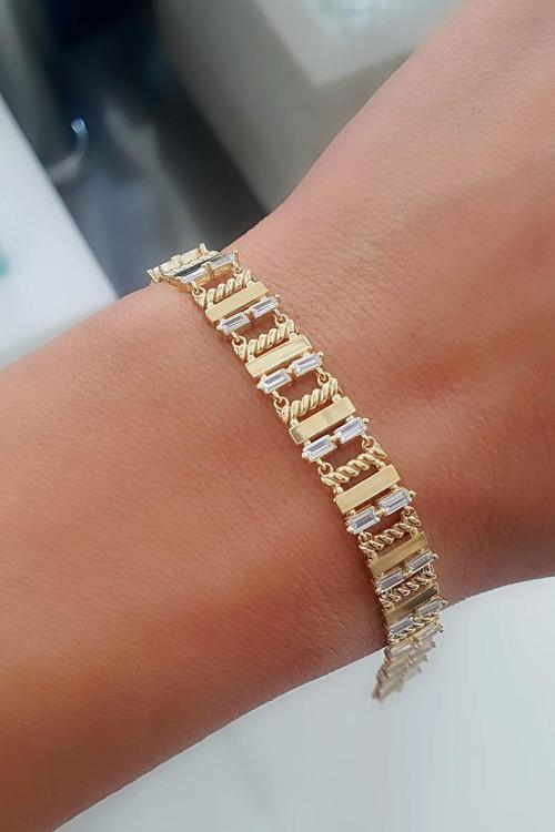 Zirkon Taş Detaylı 925ayar Gümüş Üzerine Altın Kaplama Luxury Tasarım Trend Bileklik 