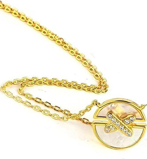 Zirkon Taş Detaylı 925ayar Gümüş Üzerine Altın Kaplama Sedef İtalyan Tasarımı Trend Kolye