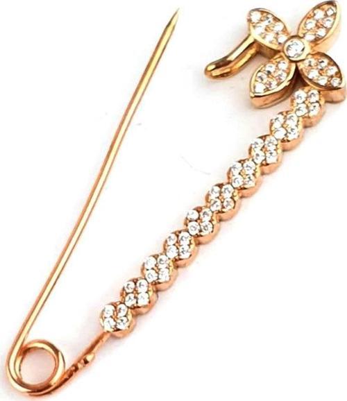 Zirkon Taş Detaylı 925ayar Gümüş Üzerine Rose Altın Kaplama Çengelli İğne Yaka İğnesi Broş