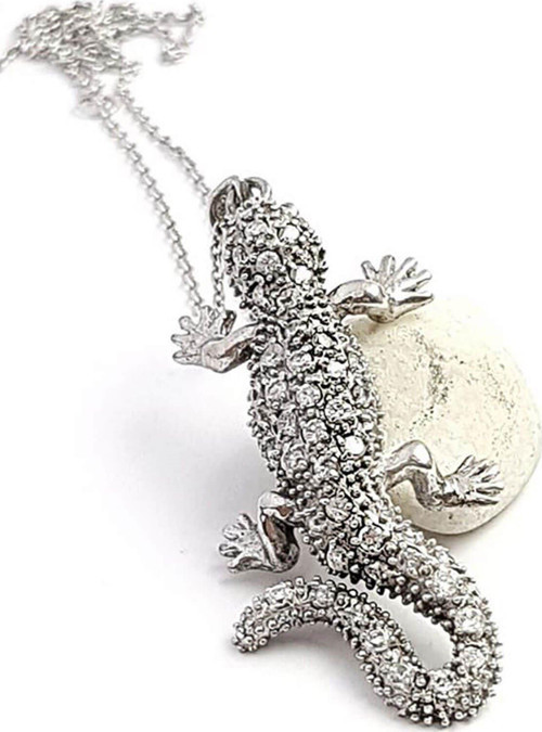 Zirkon Taş detaylı Gümüş İguana Kolye