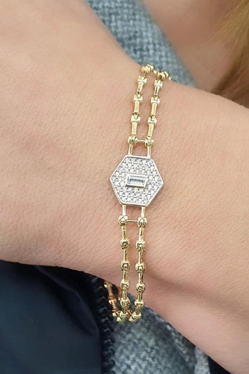 Zirkon Taşlı 925ayar Gümüş Üzerine Altın Kaplama Luxury Tasarım Şık Bileklik