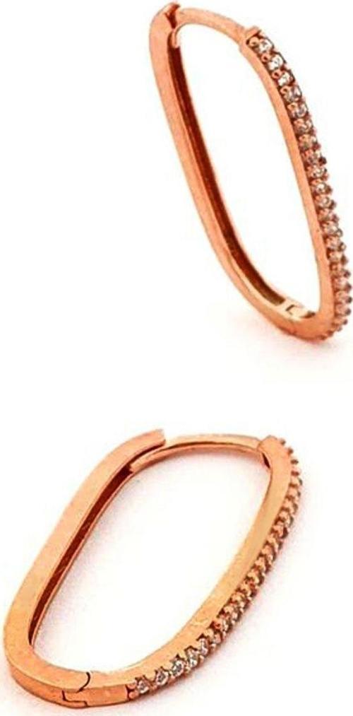 Zirkon taşlı gümüş rose oval küpe 