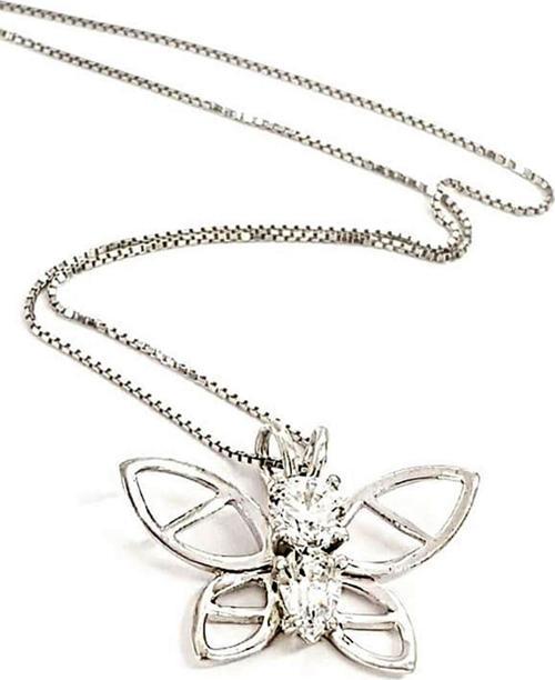 zirkon taşlı kelebek figürlü gümüş bayan kolye