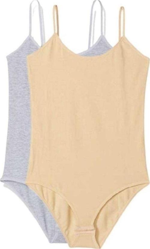 2 Adet İp Askılı Kadın Çıtçıtlı Body Gri Ve Ten