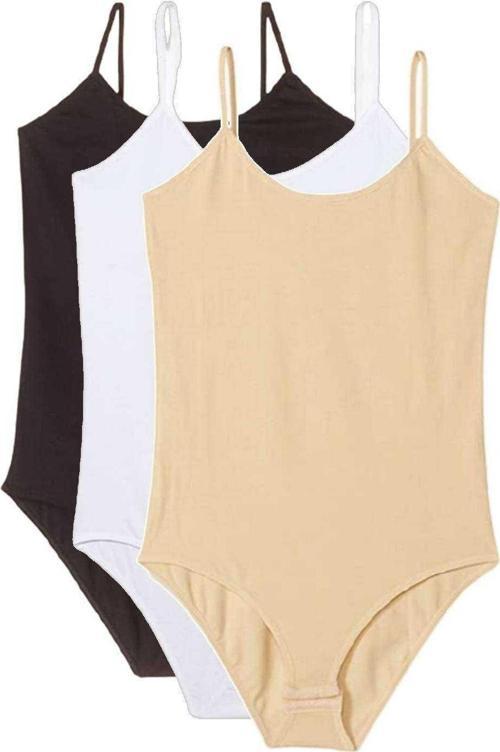 3 Adet İp Askılı Kadın Çıtçıtlı Body Siyah Beyaz Ten