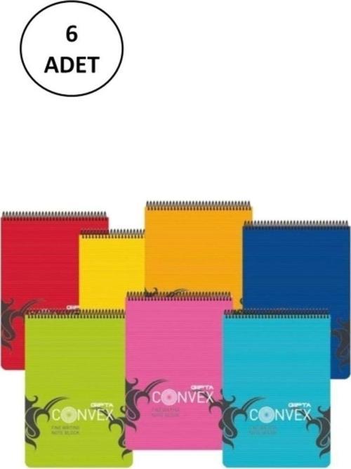 Gıpta A5 Bloknot Convex Spiralli Plastik Kapak Çizgili 100 Yaprak 6 Adet