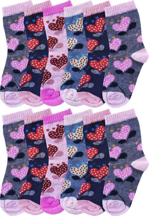 12'li Kız Çocuk Uzun Soket Çorap Pamuklu Renkli Ekonomik Sıkmayan