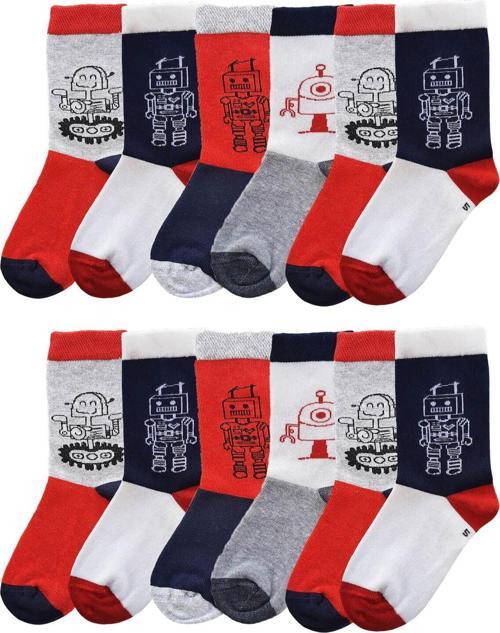 12'li Paket Erkek Çocuk Soket Çorap Asorti Uzun Pamuklu Çorap