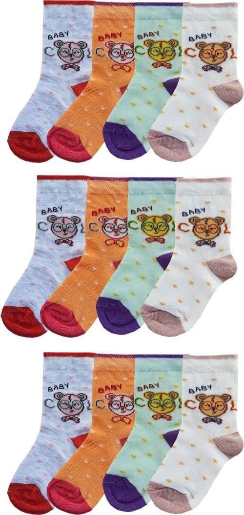 12'li Kız Bebek Soket Çorap Renkli Desenli Ekonomik Çorap