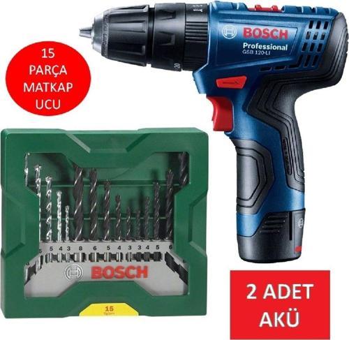 Darbeli Matkap Çift Akülü Şarjlı Matkap Akülü Vidalama + 15 Parça Matkap Ucu