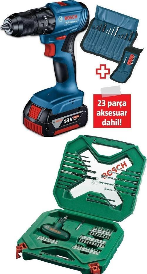Gsb 185-Li (Tek Akülü) Kömürsüz Darbeli Matkap Vidalama Şarjlı Matkap + 54 Parça Aksesuar Seti