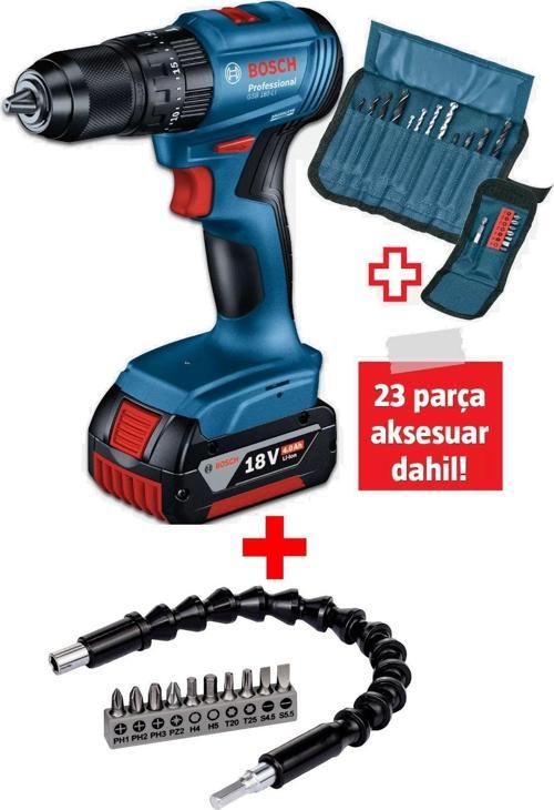 Gsb 185-Li Tek Akülü Kömürsüz Darbeli Matkap Vidalama Şarjlı Matkap + 30Cm Esnek Uzatma
