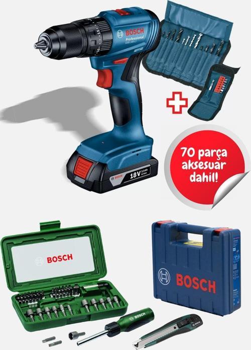 Gsb 185-Li Tek Akülü Kömürsüz Darbeli Matkap Vidalama Şarjlı Matkap + 70 Parça Aksesuar Hediye