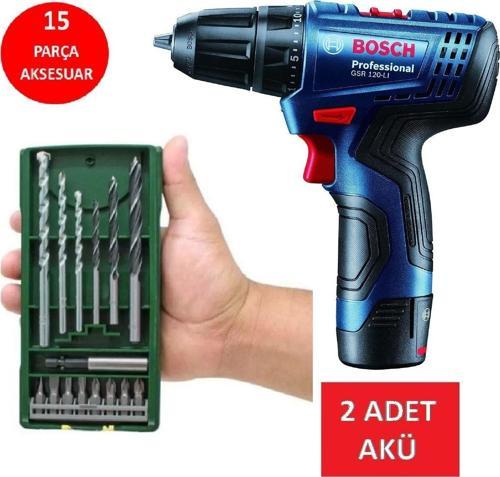 Matkap Darbesiz Çift Akülü Şarjlı Matkap Akülü Vidalama + 15 Parça Matkap Ucu Vidalama Ucu