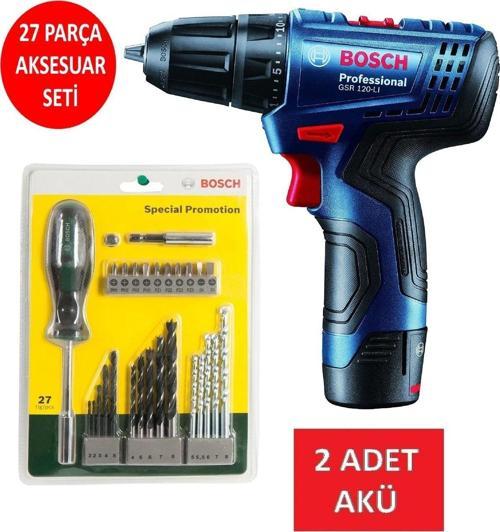 Matkap Darbesiz Çift Akülü Şarjlı Matkap Akülü Vidalama + 27 Parça Matkap Ucu Vidalama Ucu