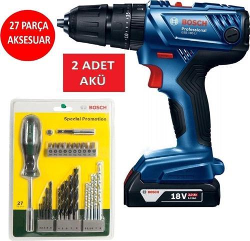 Şarjlı Matkap Darbeli Matkap Çift Akülü 18V 2Ah Akülü Vidalama + 27 Parça Matkap Ucu Vidalama