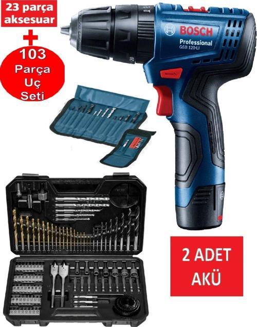 Şarjlı Matkap Darbeli Matkap Çift Akülü Vidalama + Bosch 126 Parça Matkap Ucu Vidalama Ucu