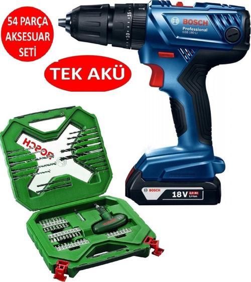 Tek Akülü Darbeli Matkap 18V Akülü Vidalama Şarjlı Matkap + 54 Parça Vidalama Ucu Tornavida