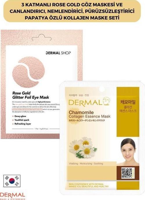 3 katmanlı Rose Gold Göz Maskesi ve Canlandırıcı, Nemlendirici, Pürüzsüzleştirici Papatya Özlü Kollajen Maske Seti 2 Ade
